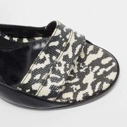 Pre Owned Alexander McQueen Black/White Leather and Lizard Embossed Lana Razor Ankle Cuff Sandals Size 39
