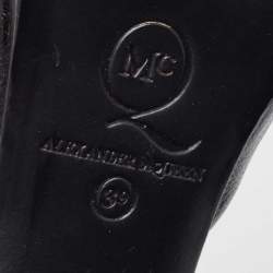 Pre Owned Alexander McQueen Black/White Leather and Lizard Embossed Lana Razor Ankle Cuff Sandals Size 39