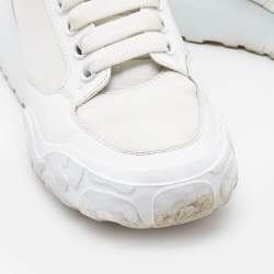 Pre Owned Alexander McQueen White/Beige Leather and Mesh Oversized Runner Sneakers Size 38.5
