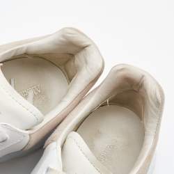 Pre Owned Alexander McQueen White/Beige Leather and Mesh Oversized Runner Sneakers Size 38.5