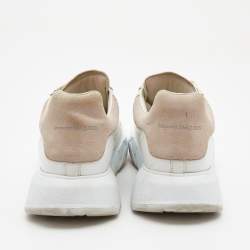 Pre Owned Alexander McQueen White/Beige Leather and Mesh Oversized Runner Sneakers Size 38.5