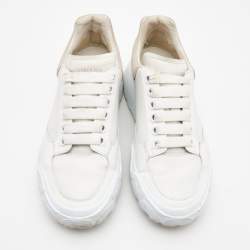 Pre Owned Alexander McQueen White/Beige Leather and Mesh Oversized Runner Sneakers Size 38.5