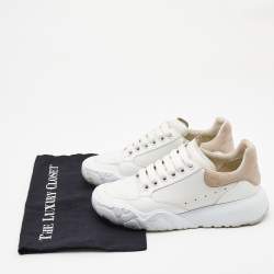 Pre Owned Alexander McQueen White/Beige Leather and Mesh Oversized Runner Sneakers Size 38.5