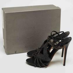 Pre Owned Alexander McQueen Black Leather Studded Caged Sandals Size 40