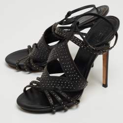 Pre Owned Alexander McQueen Black Leather Studded Caged Sandals Size 40