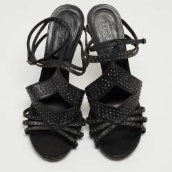 Pre Owned Alexander McQueen Black Leather Studded Caged Sandals Size 40