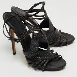 Pre Owned Alexander McQueen Black Leather Studded Caged Sandals Size 40