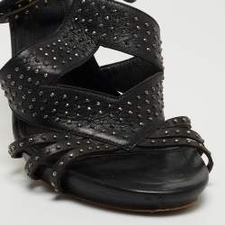Pre Owned Alexander McQueen Black Leather Studded Caged Sandals Size 40