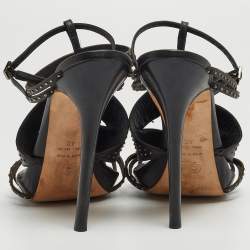 Pre Owned Alexander McQueen Black Leather Studded Caged Sandals Size 40