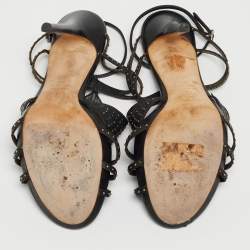 Pre Owned Alexander McQueen Black Leather Studded Caged Sandals Size 40