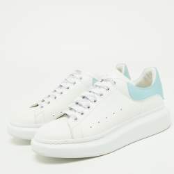 Pre Owned Alexander McQueen White/Blue Leather and Rubber Oversized Sneakers Size 40.5