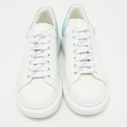 Pre Owned Alexander McQueen White/Blue Leather and Rubber Oversized Sneakers Size 40.5