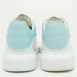 Pre Owned Alexander McQueen White/Blue Leather and Rubber Oversized Sneakers Size 40.5