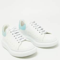 Pre Owned Alexander McQueen White/Blue Leather and Rubber Oversized Sneakers Size 40.5