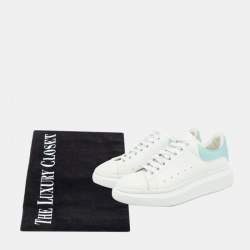 Pre Owned Alexander McQueen White/Blue Leather and Rubber Oversized Sneakers Size 40.5