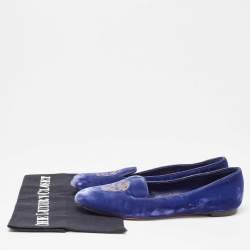 Alexander McQueen Blue Velvet Skull Smoking Slippers Size 37