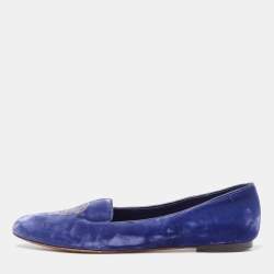 Alexander McQueen Blue Velvet Skull Smoking Slippers Size 37
