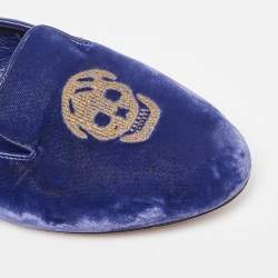 Alexander McQueen Blue Velvet Skull Smoking Slippers Size 37