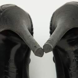 Pre Owned Alexander McQueen Black Leather Faithful Peep Toe Booties Size 37