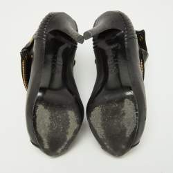 Pre Owned Alexander McQueen Black Leather Faithful Peep Toe Booties Size 37