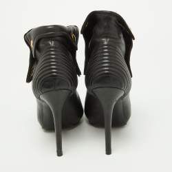 Pre Owned Alexander McQueen Black Leather Faithful Peep Toe Booties Size 37