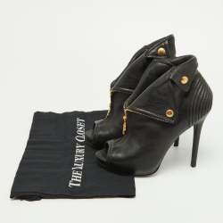 Pre Owned Alexander McQueen Black Leather Faithful Peep Toe Booties Size 37