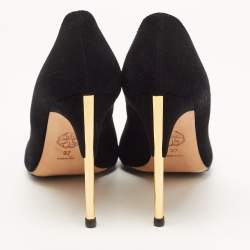 Pre Owned Alexander McQueen Black Suede Leather Embellished Pointed Toe Pumps Size 37