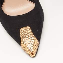 Pre Owned Alexander McQueen Black Suede Leather Embellished Pointed Toe Pumps Size 37