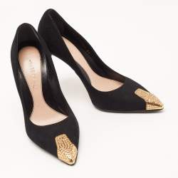 Pre Owned Alexander McQueen Black Suede Leather Embellished Pointed Toe Pumps Size 37