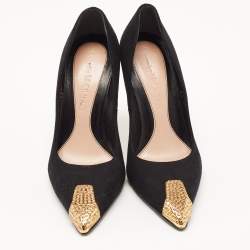 Pre Owned Alexander McQueen Black Suede Leather Embellished Pointed Toe Pumps Size 37
