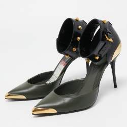 Alexander McQueen Green Leather Ankle Strap Pumps Size 37.5