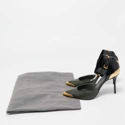Alexander McQueen Green Leather Ankle Strap Pumps Size 37.5