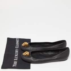 Pre Owned Alexander McQueen Black Leather Skull City Ballet Flats Size 40