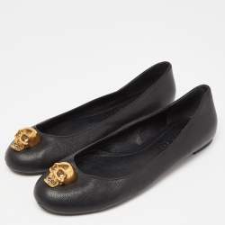 Pre Owned Alexander McQueen Black Leather Skull City Ballet Flats Size 40