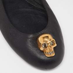 Pre Owned Alexander McQueen Black Leather Skull City Ballet Flats Size 40