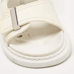 Pre Owned Alexander McQueen White Rubber Birke Buckle Slide Flats Size 38.5 