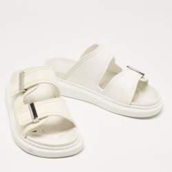 Pre Owned Alexander McQueen White Rubber Birke Buckle Slide Flats Size 38.5 