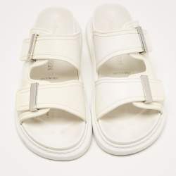 Pre Owned Alexander McQueen White Rubber Birke Buckle Slide Flats Size 38.5 