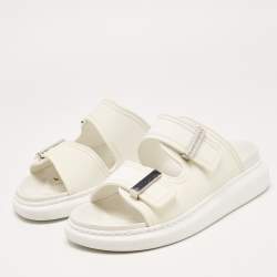 Pre Owned Alexander McQueen White Rubber Birke Buckle Slide Flats Size 38.5 