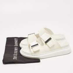 Pre Owned Alexander McQueen White Rubber Birke Buckle Slide Flats Size 38.5 