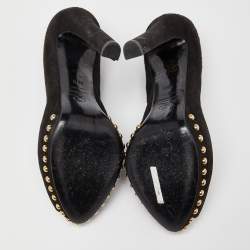 Pre Owned Alexander McQueen Black Suede Crystal Embellished Skull Peep Toe Pumps Size 38.5