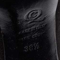 Pre Owned Alexander McQueen Black Suede Crystal Embellished Skull Peep Toe Pumps Size 38.5