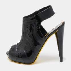 Alexander McQueen Black Patent and Leather Peep Toe Boots Size 38