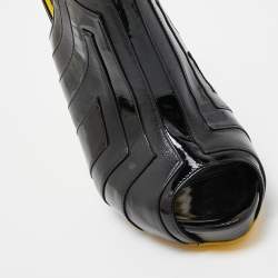 Alexander McQueen Black Patent and Leather Peep Toe Boots Size 38
