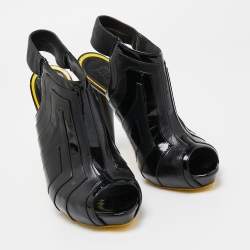 Alexander McQueen Black Patent and Leather Peep Toe Boots Size 38