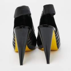 Alexander McQueen Black Patent and Leather Peep Toe Boots Size 38