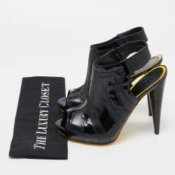 Alexander McQueen Black Patent and Leather Peep Toe Boots Size 38
