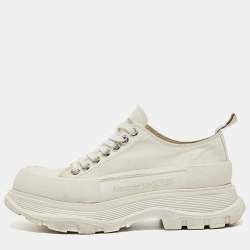 Alexander Mcqueen White Canvas and Rubber Tread Slick Sneakers Size 38.5 