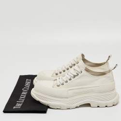 Alexander Mcqueen White Canvas and Rubber Tread Slick Sneakers Size 38.5 