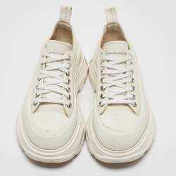 Alexander Mcqueen White Canvas and Rubber Tread Slick Sneakers Size 38.5 